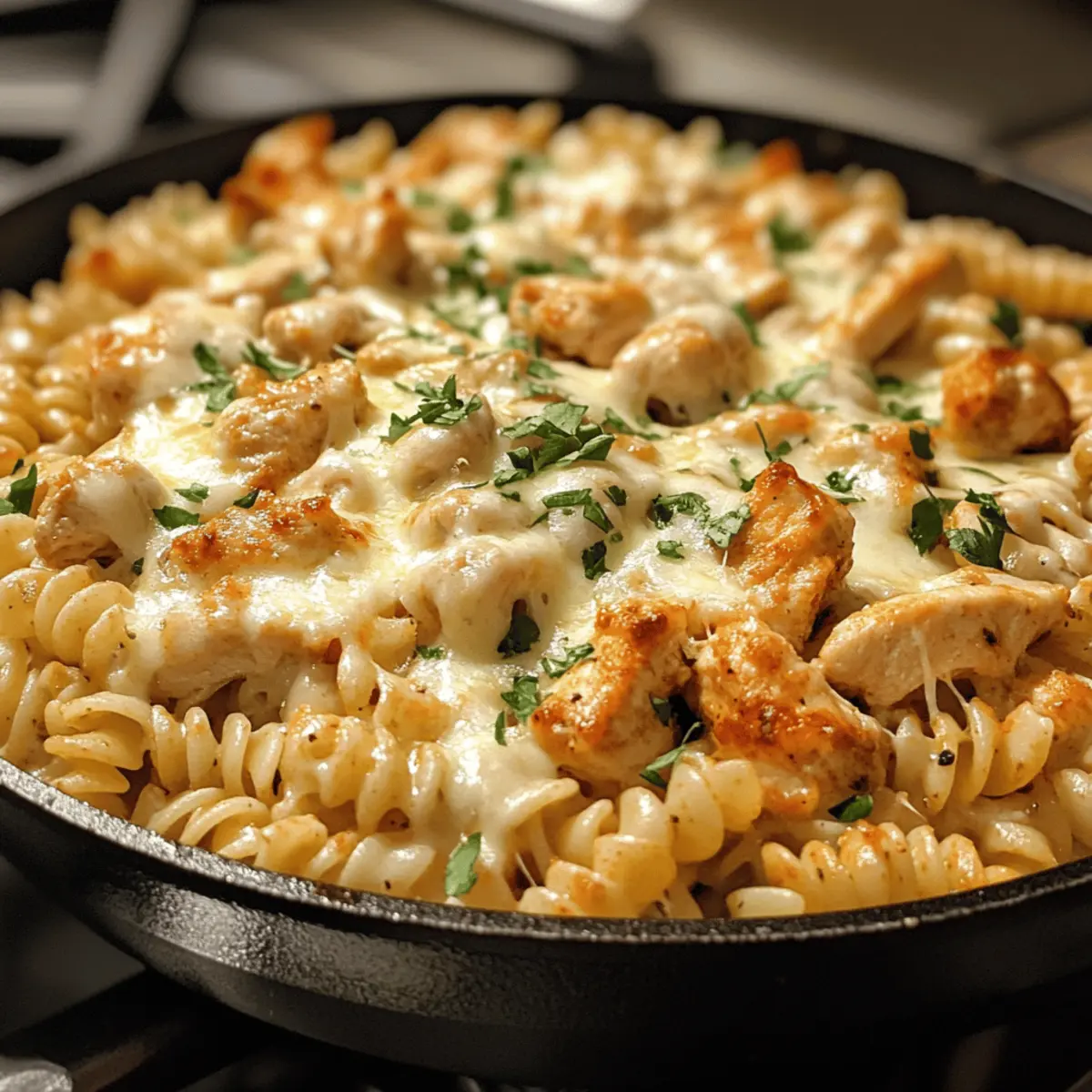 Cheesy Cajun Garlic Chicken Rotini Skillet