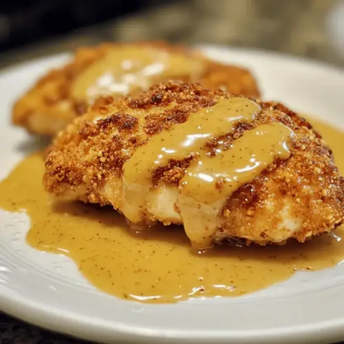 Pretzel Chicken with Mustard-Cheddar Sauce