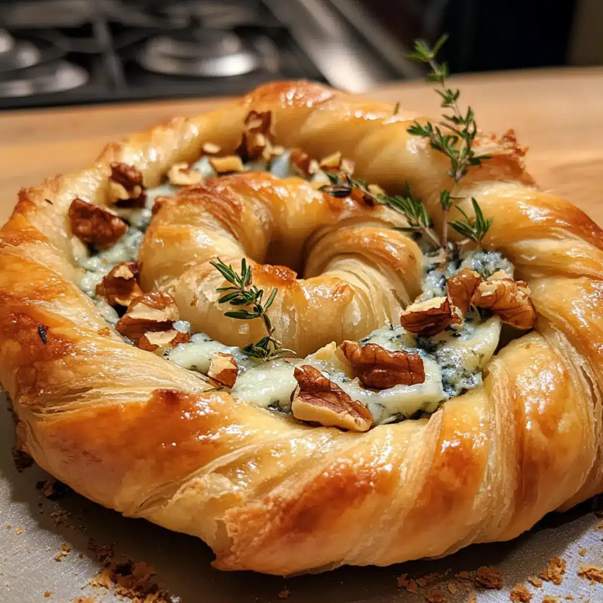 Blue Cheese, Walnut, and Thyme Pull Apart Puff Pastry Twirl