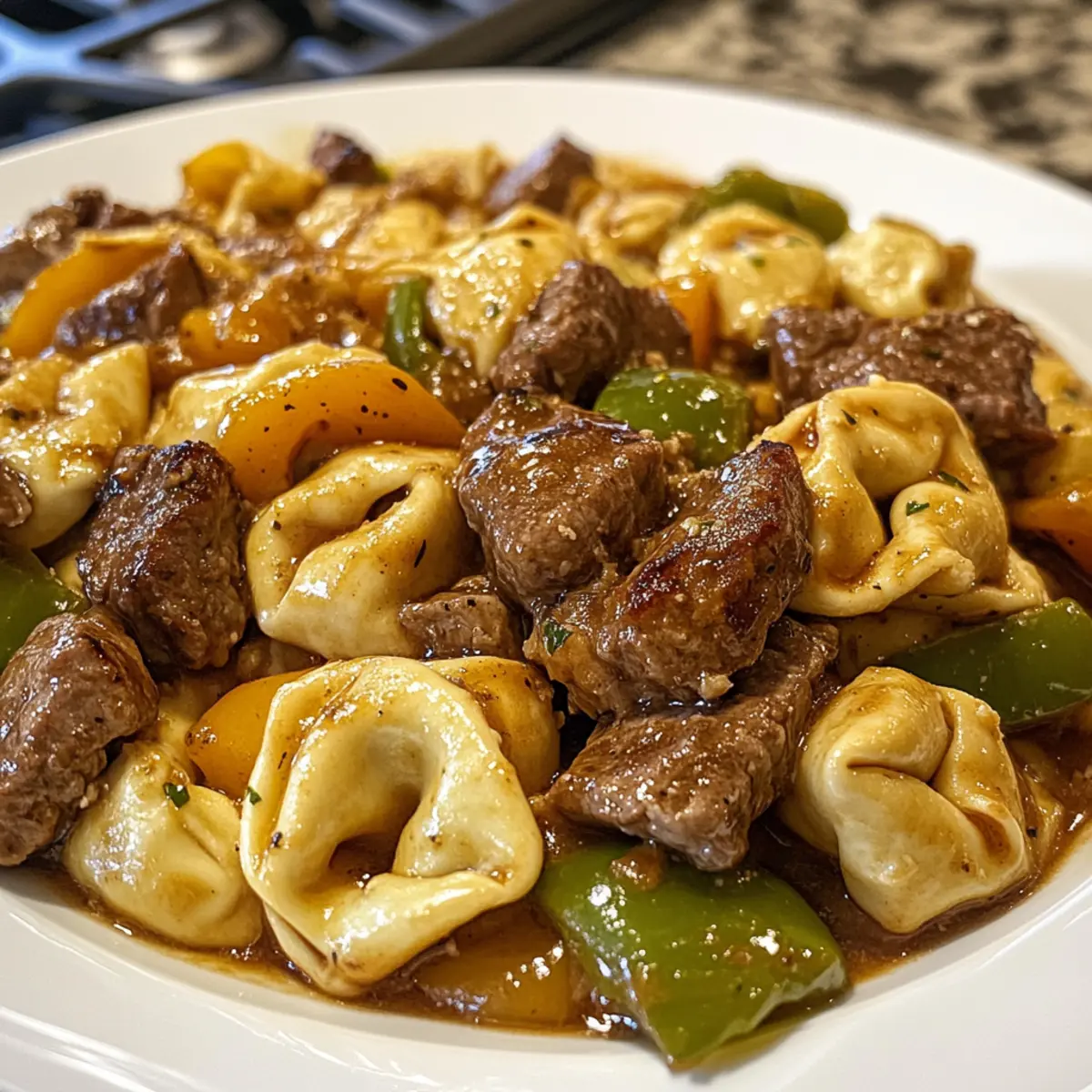 Cheesesteak Tortellini in Creamy Provolone Sauce