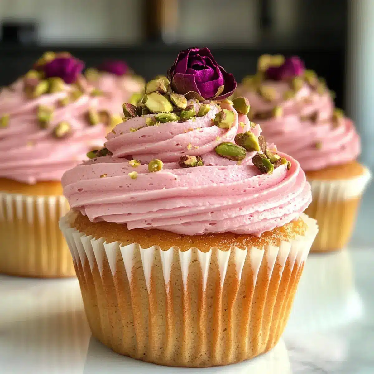 Vegan Mini Rose Pistachio Cupcakes
