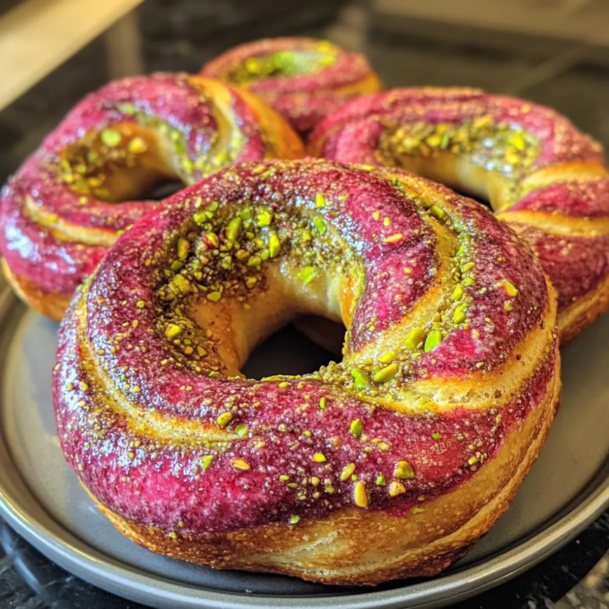 Raspberry Pistachio Sourdough Bagels