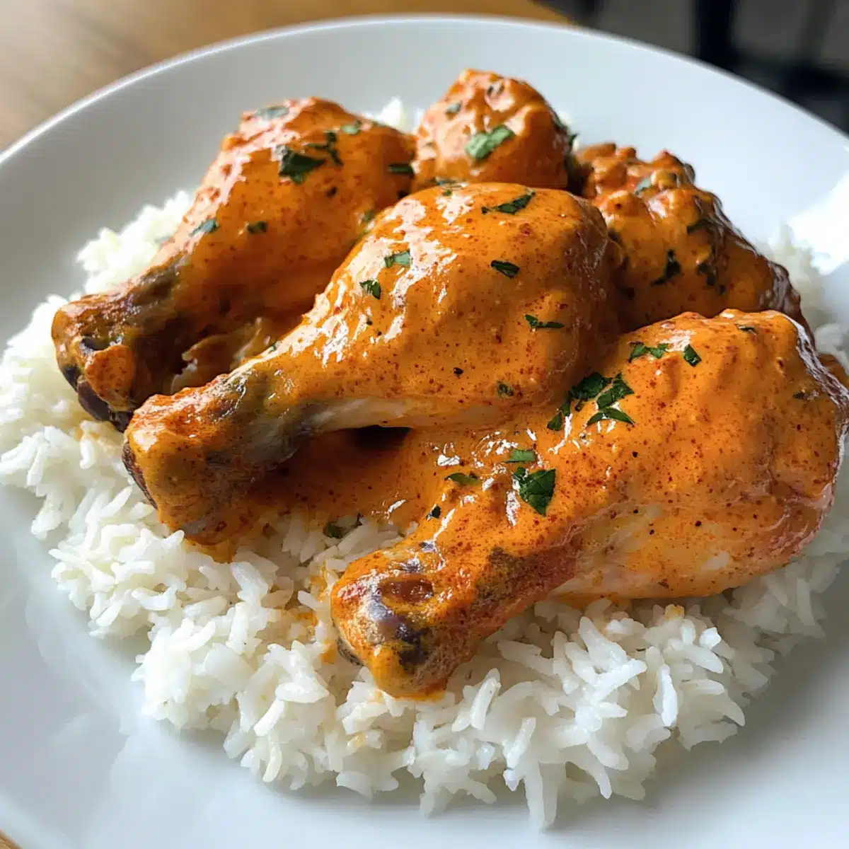 Creamy Paprika Chicken Drumsticks with Steamed Rice