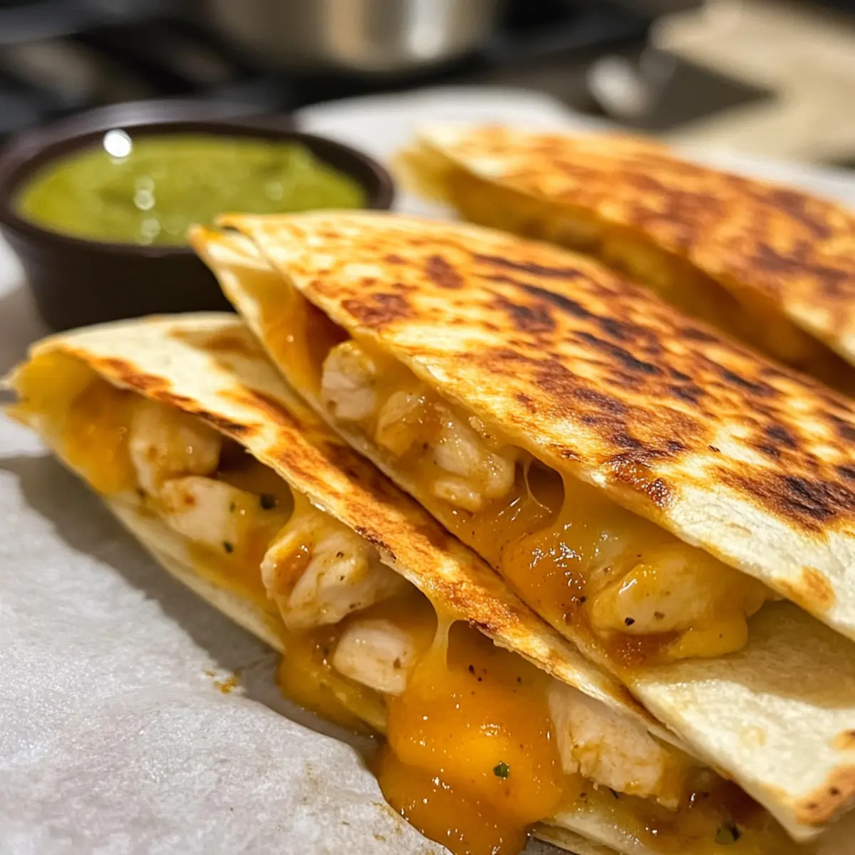 Cheesy Hot Honey Chicken Quesadillas with Spicy Jalapeño Cream Sauce