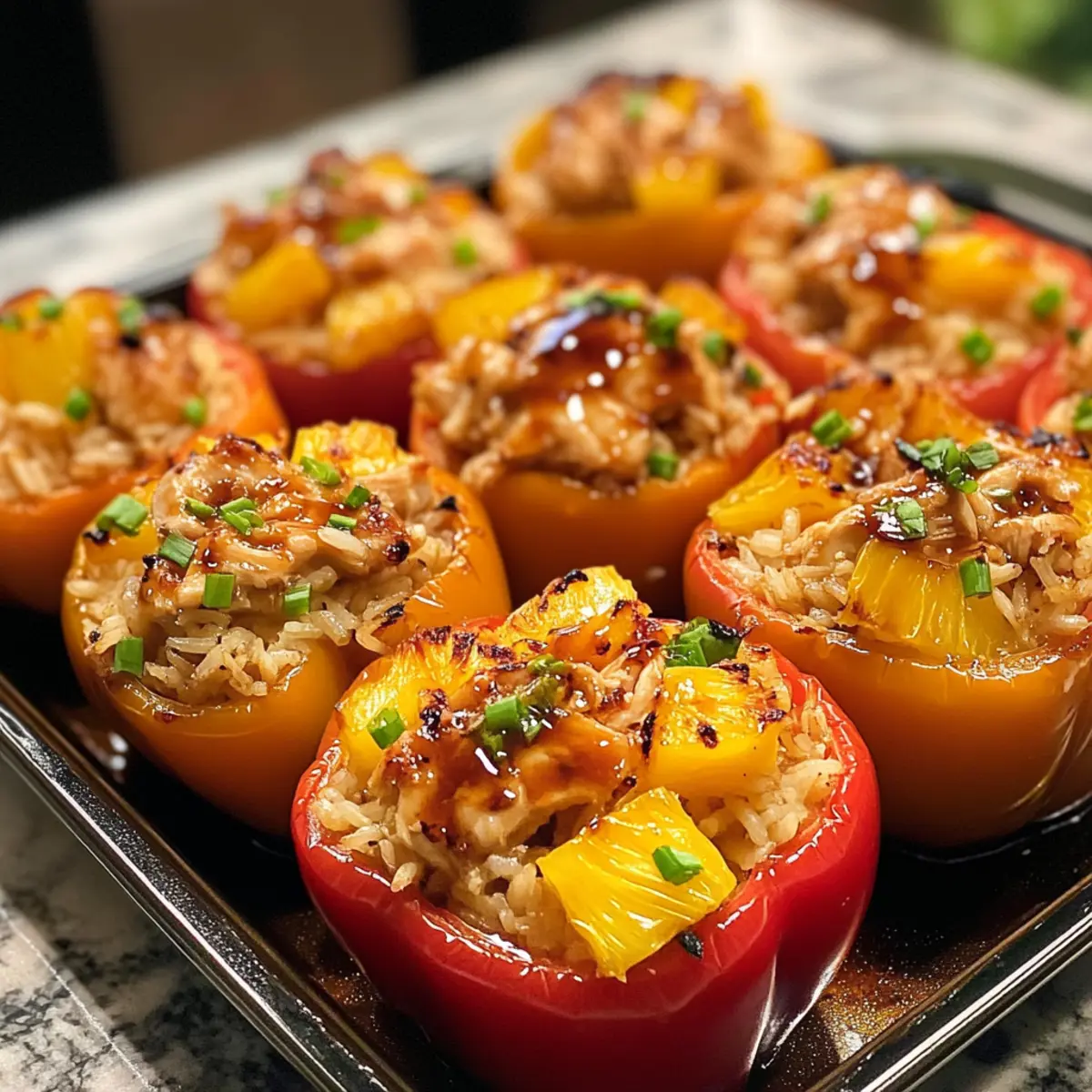 Teriyaki Pineapple Chicken and Rice Stuffed Peppers