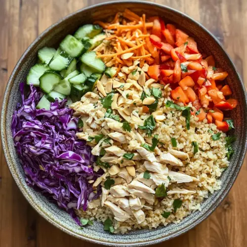 Chicken Crispy Rice Salad with Creamy Peanut Dressing