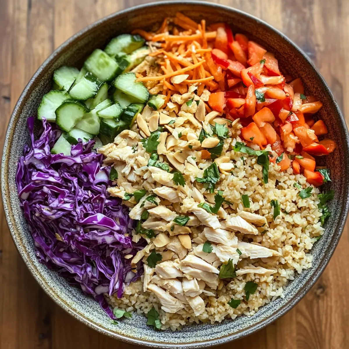 Chicken Crispy Rice Salad with Creamy Peanut Dressing