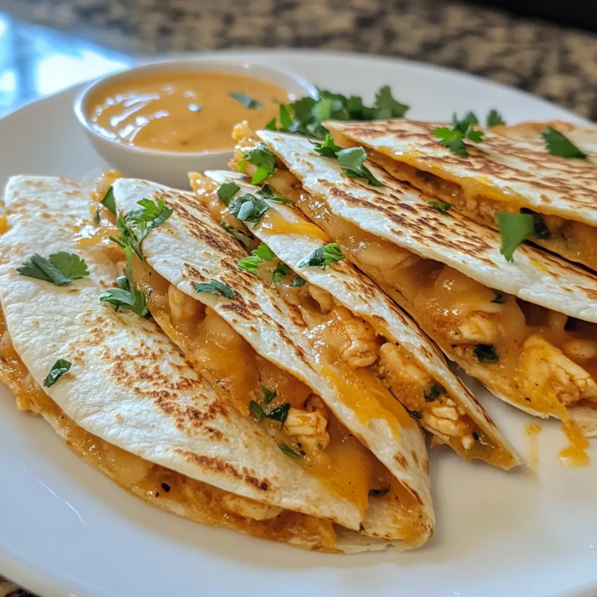 Cheesy Hot Honey Chicken Quesadillas with Spicy Jalapeño Cream Sauce