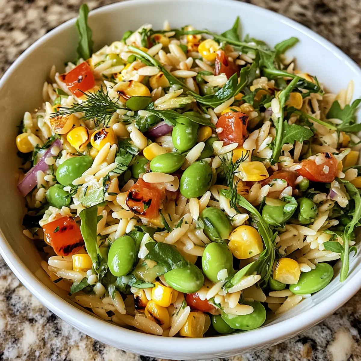 Grilled Corn Orzo Salad with Scallion Dill Dressing