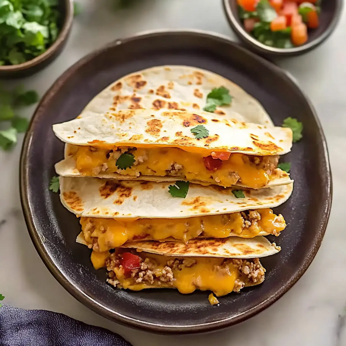 Cheesy Ground Turkey Quesadillas