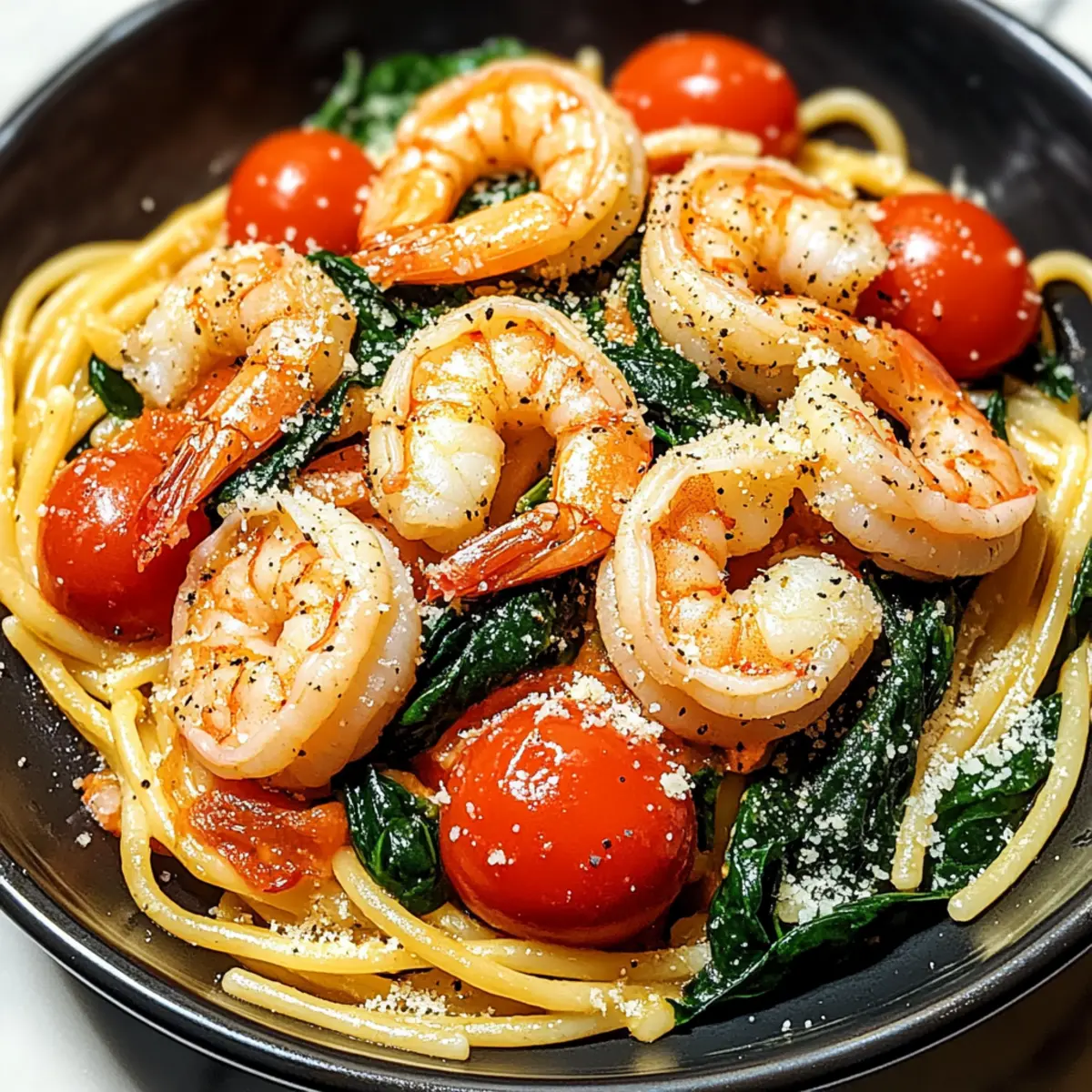 Tomato Spinach Shrimp Pasta