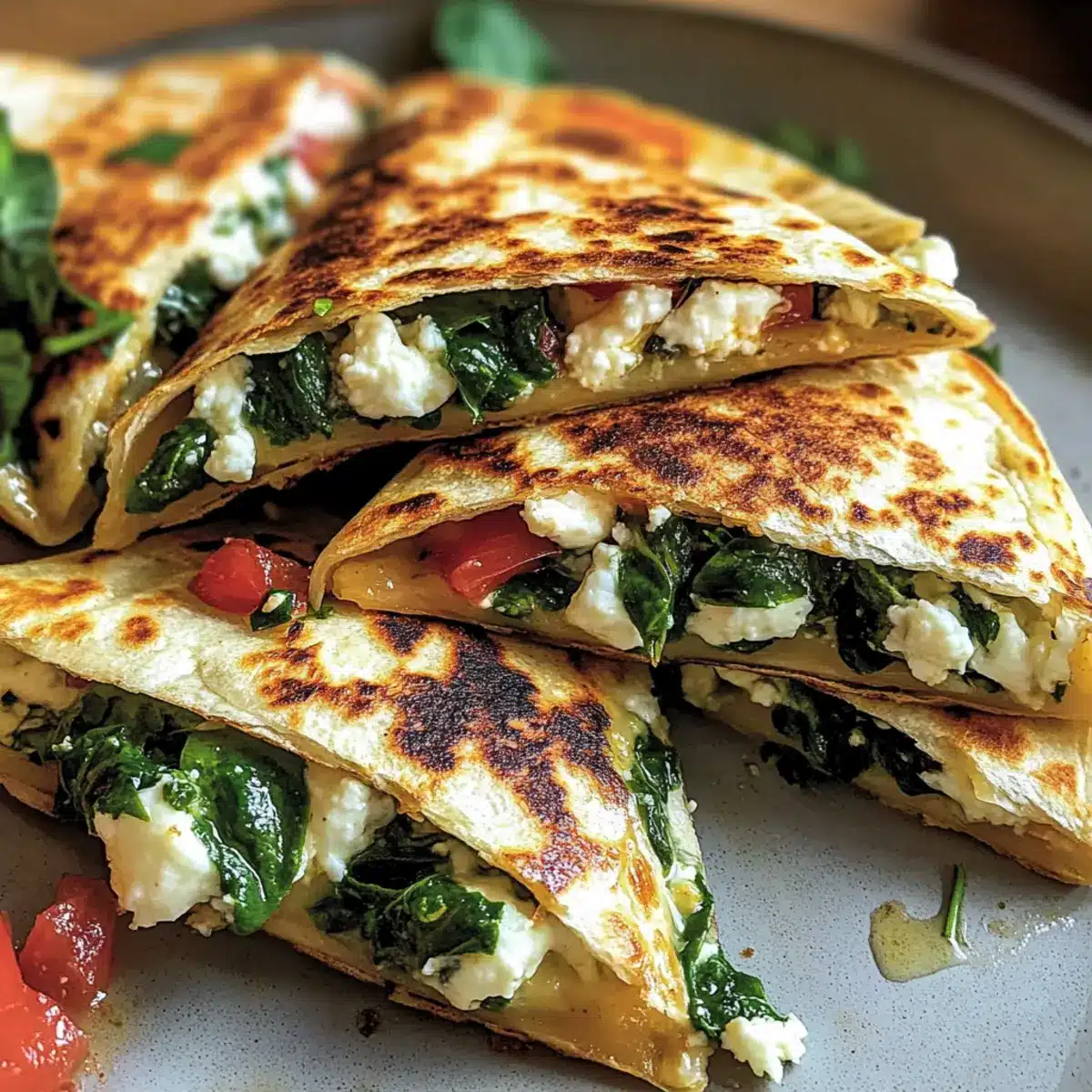 Mediterranean Quesadillas with Spinach, Feta, Mozzarella