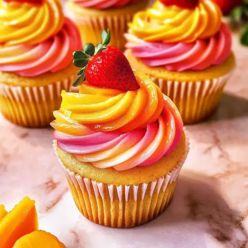 Mango Strawberry Sunset Cupcakes