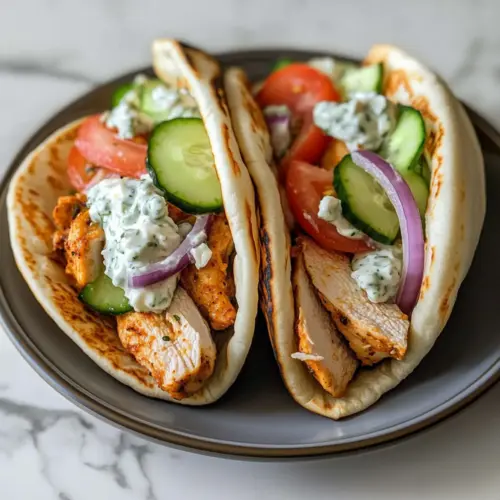 Crockpot Greek Chicken Pitas with Tzatziki