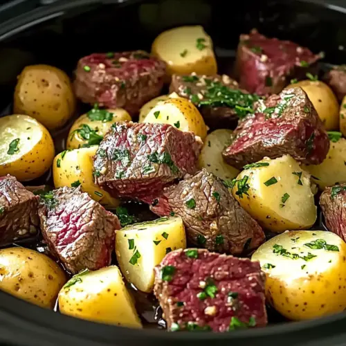 Crock pot garlic butter steak bites & potatoes