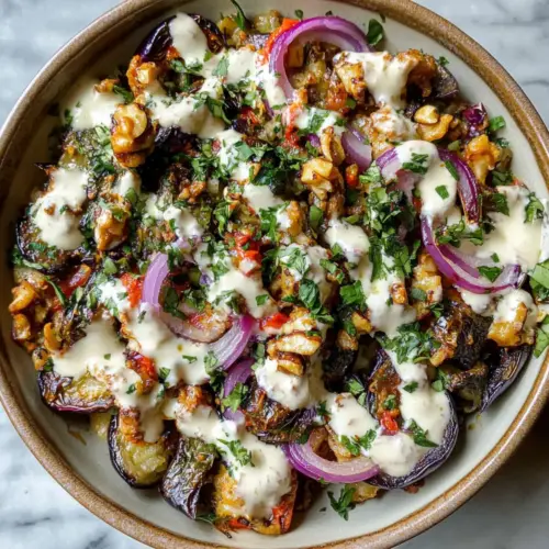 Roasted Eggplant Moroccan Salad with Tahini Drizzle