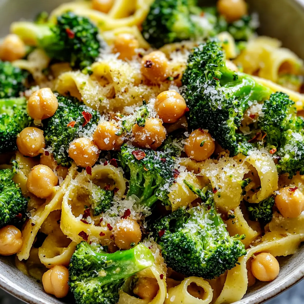 Broccoli Chickpea Pasta with Garlic Olive Oil