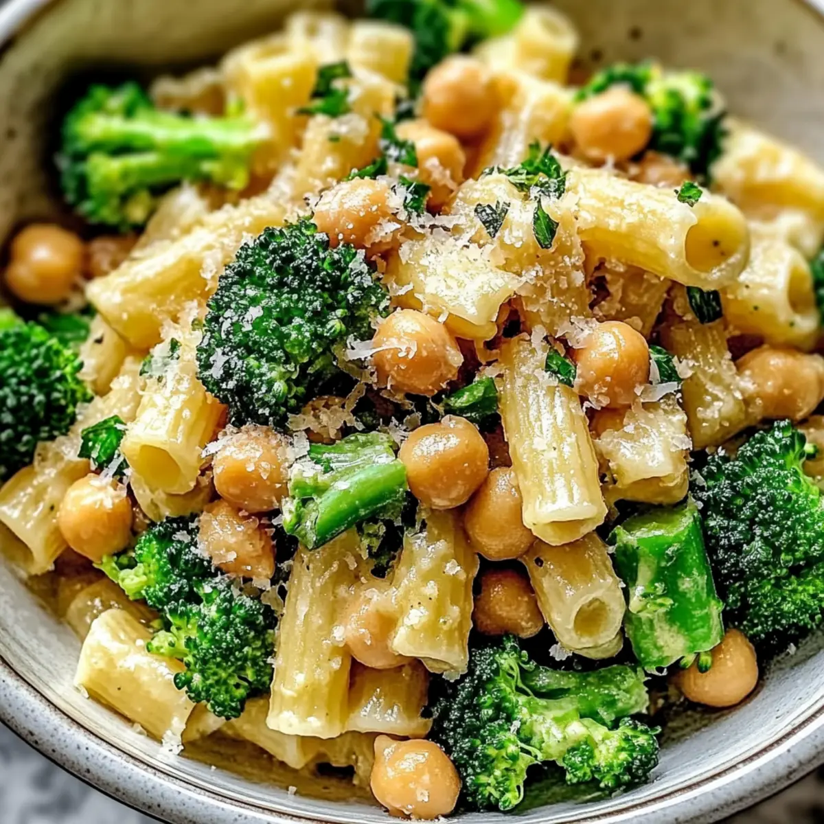 Broccoli Chickpea Pasta with Garlic Olive Oil