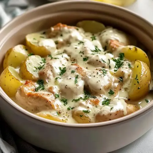 Creamy Crockpot Garlic Parmesan Chicken and Potatoes