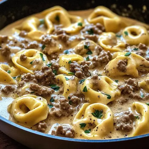 Creamy One-Skillet Beef Stroganoff Tortellini