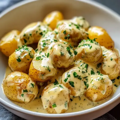 Creamy Garlic Sauce Baby Potatoes