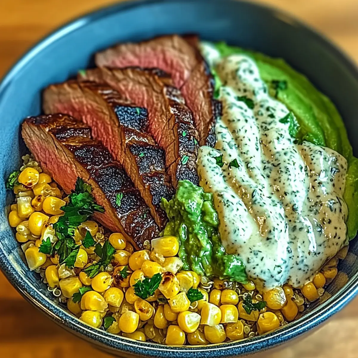 Steak Avocado Roasted Corn Bowl