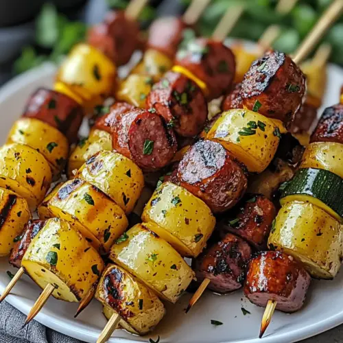 Cowboy Butter Kielbasa and Potato Skewers