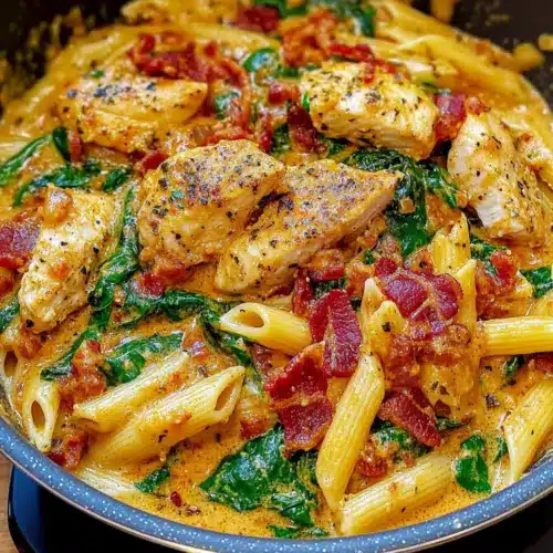 Creamy Chicken Pasta with Bacon and Spinach