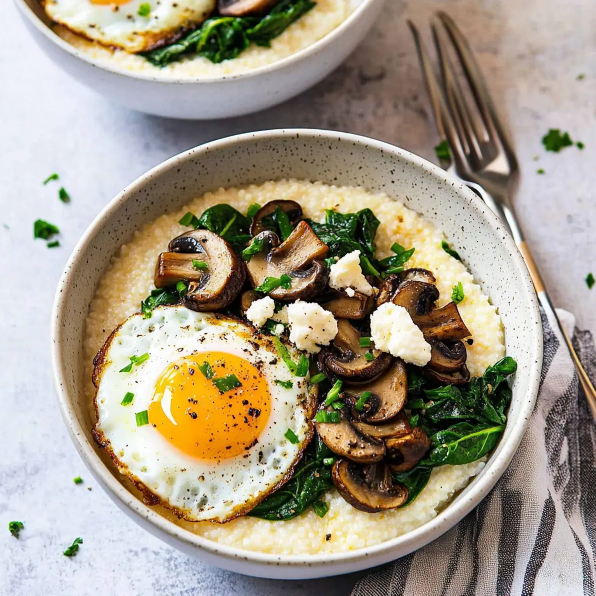 Goat Cheese Grits with Garlic Butter Mushrooms and Spinach