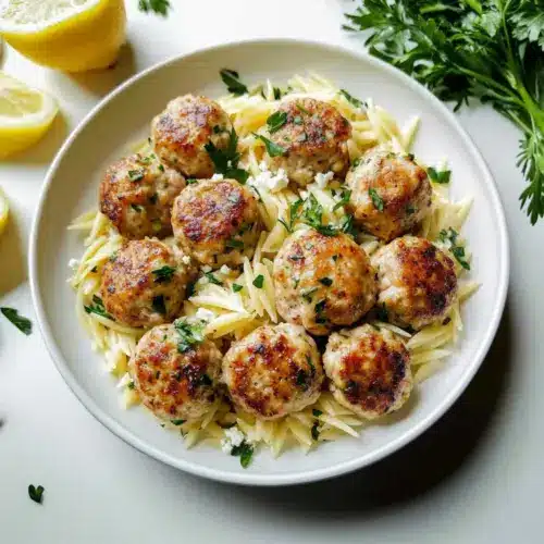 Greek Chicken Meatballs with Lemon Orzo