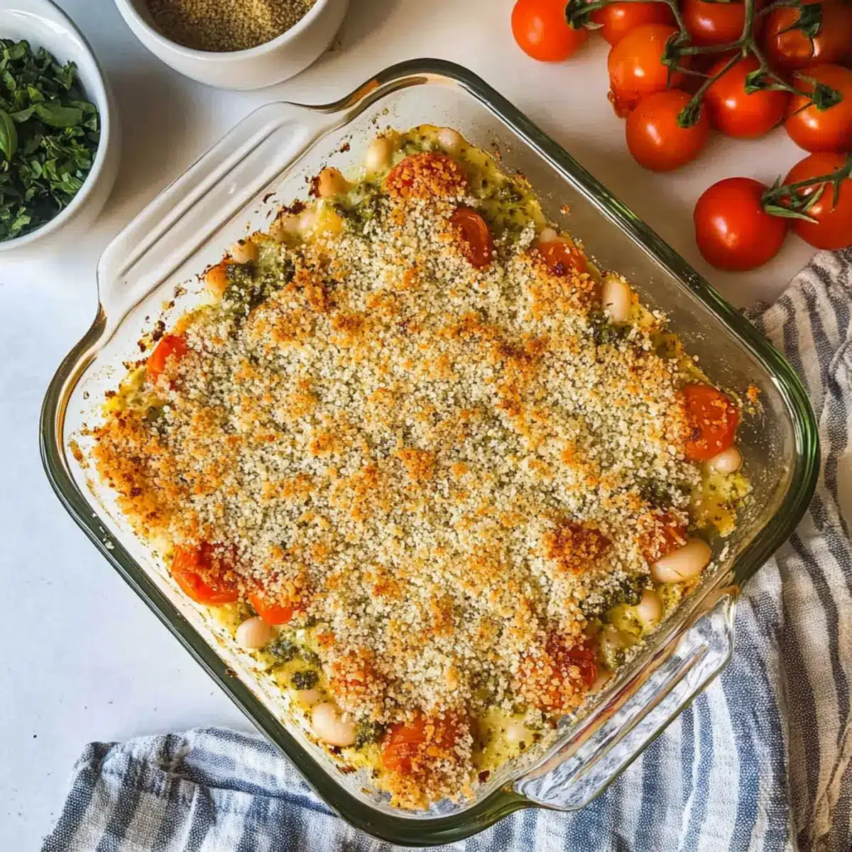 White Bean and Pesto Bake