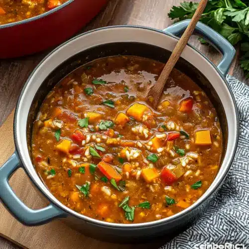 Spicy Sweet Potato, Vegetable and Rice Soup